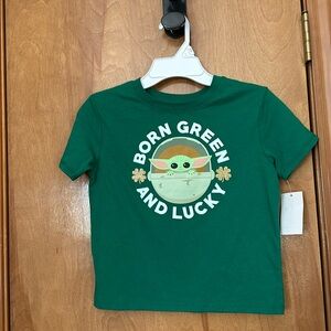 Saint Patrick’s Day Star Wars Short Sleeve Shirt with gold glittery shamrocks
